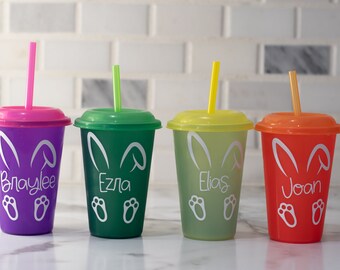 Personalized Kids Easter cup, Color Changing, Easter Basket Filler, Color Changing Cup with Straw, Easter Bunny Cup, Gift for kid/boy/girl