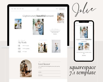 Squarespace 7.1 Website Photography Template Mobile Friendly | Minimalist Modern Design for Wedding, Travel Photographers | Branding Logo