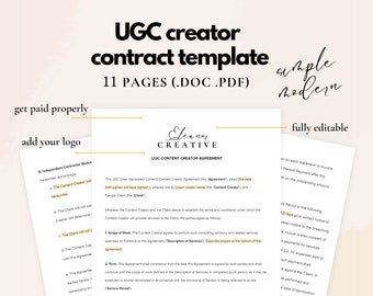 UGC Creator Contract Template | UGC Templates | User Generated Content | UGC Portfolio | Influencer Contract Template | Content Creator