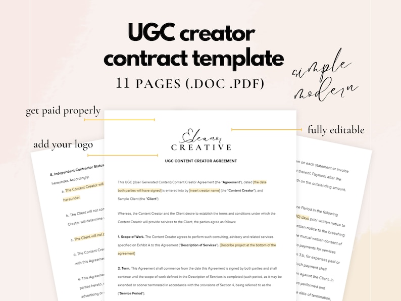 UGC Creator Contract Template UGC Templates User Generated Etsy Australia