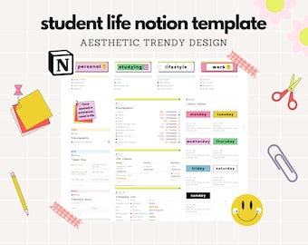Student Life Notion Template | Notion Academic Planner | Notion College Template | School Assignments Tracker | All In One Life Planner