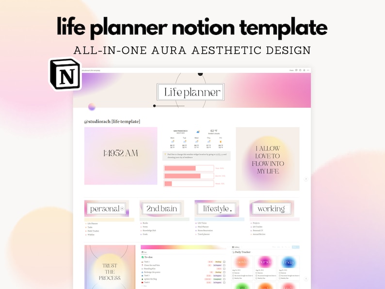 Life Planner Notion Template Aesthetic Notion Dashboard - Etsy
