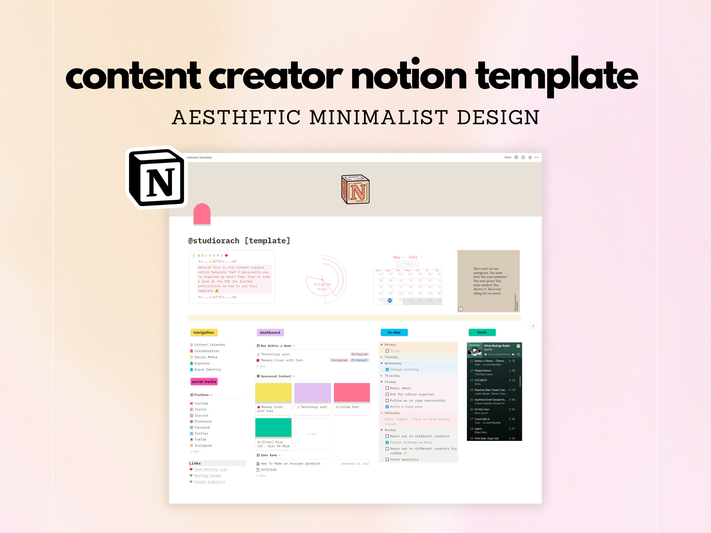 Content Creator Notion Template Notion Social Media Planner Etsy Canada