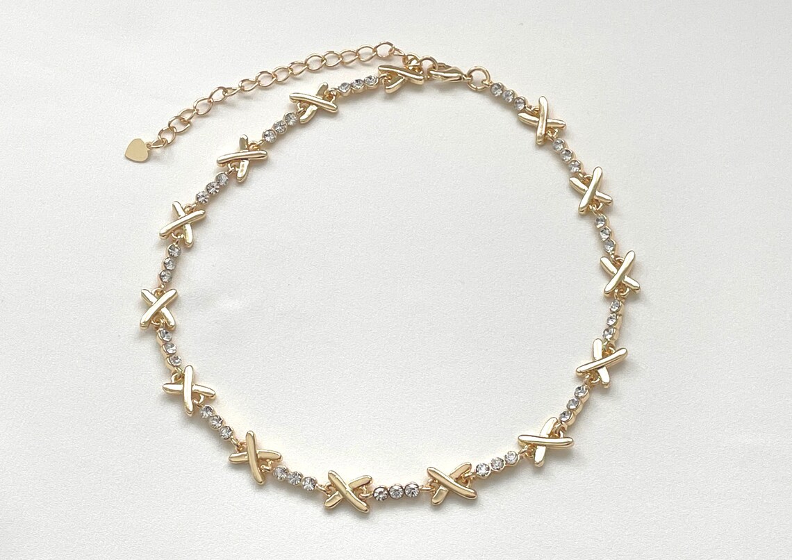 Gemma Necklace Gold Love Island Necklace Kiss Cross Choker Etsy UK