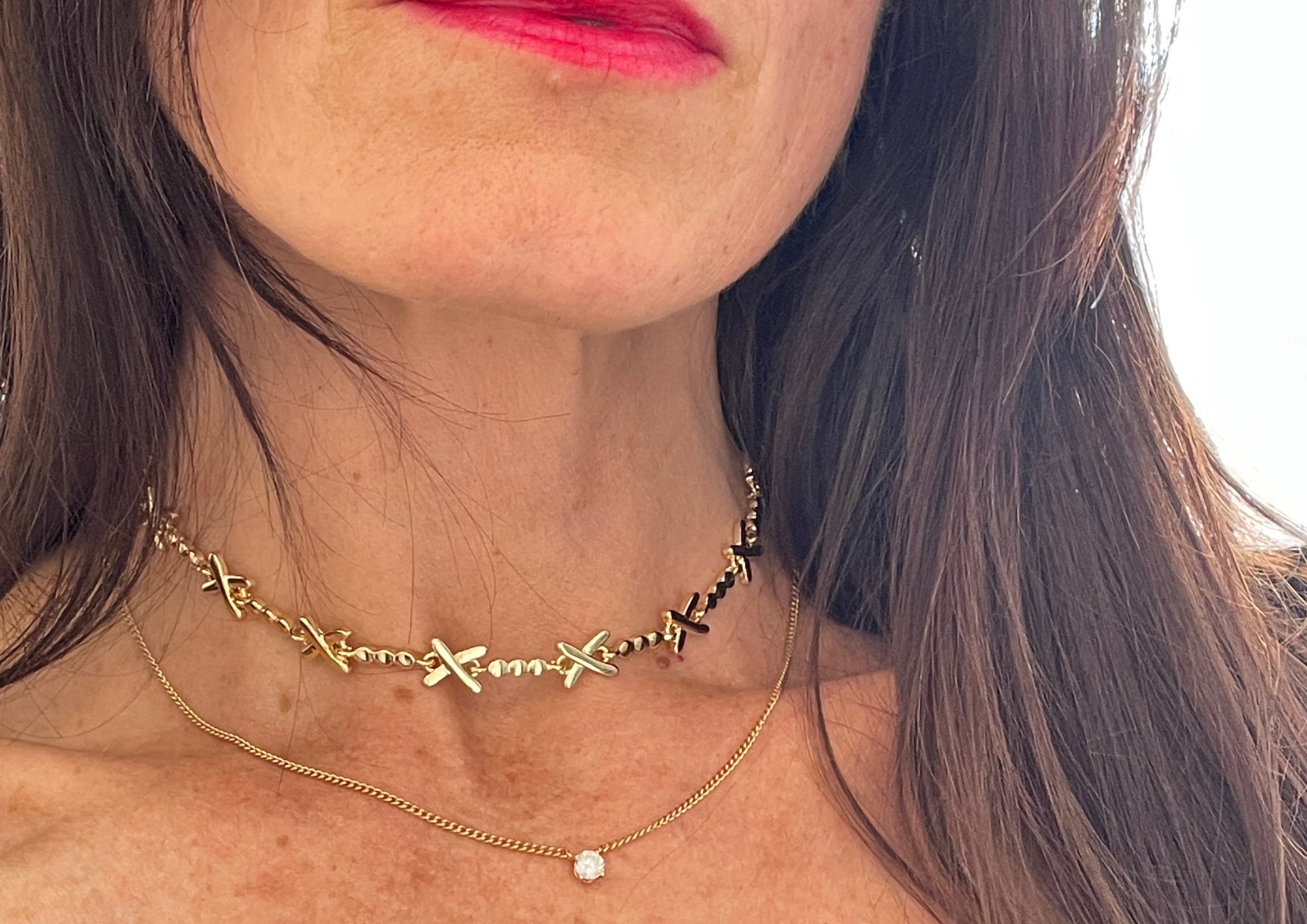 All Gold Kiss Cross Choker Necklace, Gold Gemma Necklace