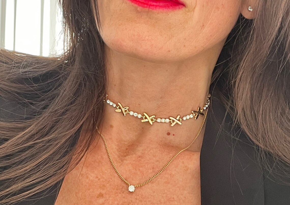 Gemma Necklace Gold Love Island Necklace Kiss Cross Choker Etsy UK