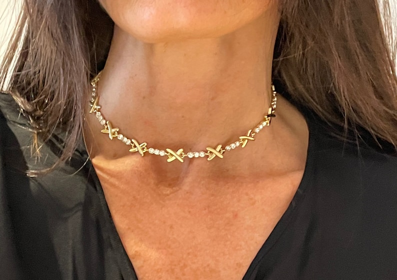 Gemma Necklace Gold Love Island Necklace Kiss Cross Choker Etsy UK