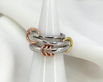 Ella - Multi Linked Rings | Linked Eternity Rings | White Gold Cubic Zirconia Ring Set | Sterling Silver  Rings | Inter Connected Rings