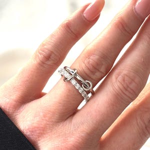 Linked Eternity Rings | White Gold Cubic Zirconia Ring Set | Sterling Silver Linked Rings | Inter Connected Rings