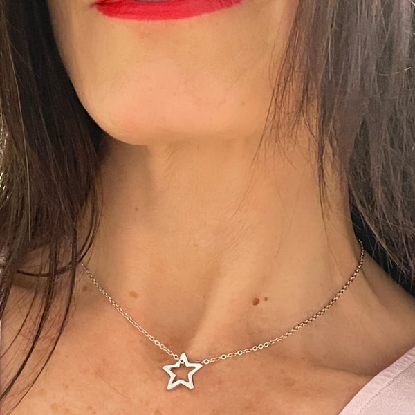 Silver Star Necklace, Silver Star Chain, Star Layering Necklace, Silver Minimalist Necklace, Star Necklace, Dainty Star Necklace Chain