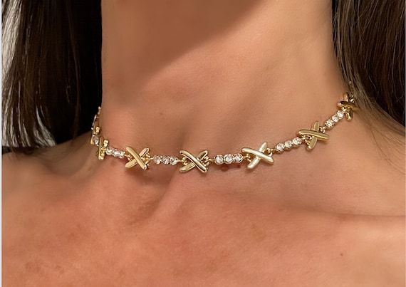 Gemma Necklace Gold Love Island Necklace Kiss Cross Choker - Etsy UK