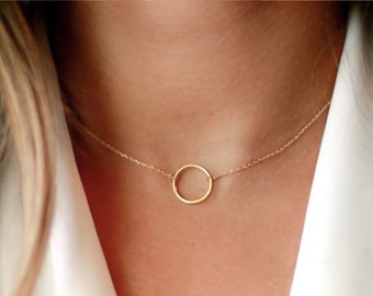Fine Gold Circle Necklace, 18K Gold Plated Chain, Dainty Layering Necklace, Gold Minimalist Necklace, Fine Silver Necklace, Dainty Necklace