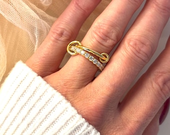 Kiera - Gold Linked Eternity Rings | Gold Cubic Zirconia Ring Set | Sterling Silver Linked Rings | Inter Connected Rings