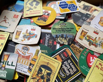 Vintage 1950s–1980s Pub Advertising Coasters – Retro British Bar Memorabilia – Collectible Ephemera Set