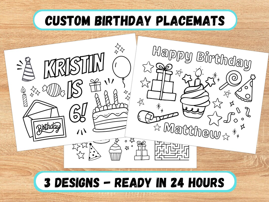 Printable Birthday Placemat Custom Name Kid Coloring Activity DIY Decor ...