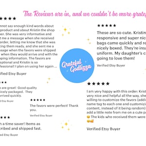 May include: A graphic display featuring the text The Reviews are in, and we couldn't be more grateful! at the top, with a central blue circle containing the text Grateful Godlizza, surrounded by six five-star customer reviews and yellow star icons.