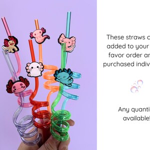 Party Supply Collection Axolotl Character Straw Kids Birthday Celebration Theme Novelty Drinking Accessory Spiral Design Pattern Silicone Topper Random Color Selection Fun Gift Idea Children Party Essential Reusable Drink Supply Kawaii