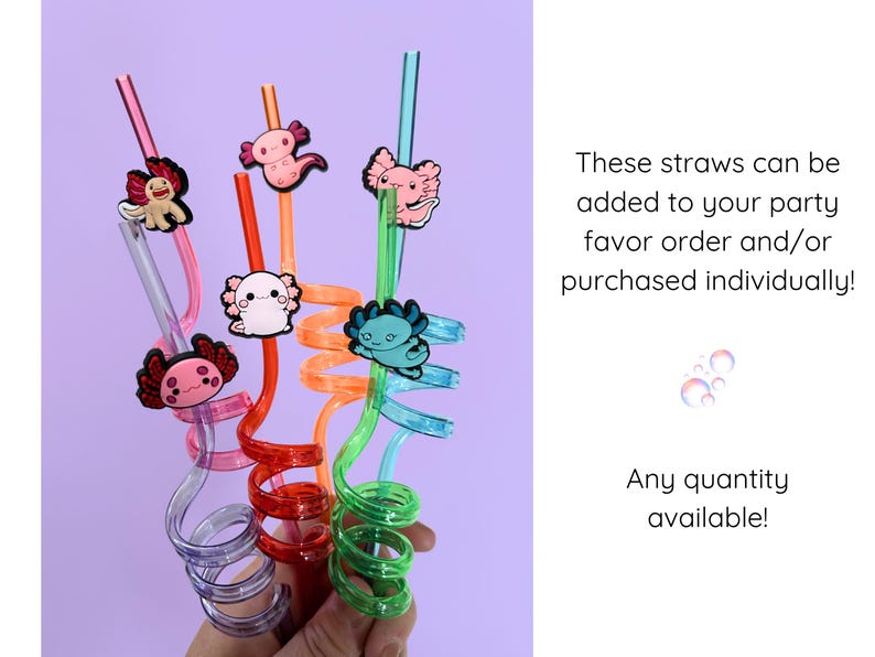 Party Supply Collection Axolotl Character Straw Kids Birthday Celebration Theme Novelty Drinking Accessory Spiral Design Pattern Silicone Topper Random Color Selection Fun Gift Idea Children Party Essential Reusable Drink Supply Kawaii