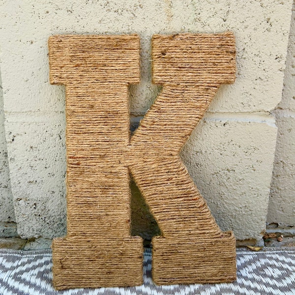 Letter wreath front door initials alphabet twine wood letter custom wrapped jute wall decor letters A to Z large letters for wall entry home