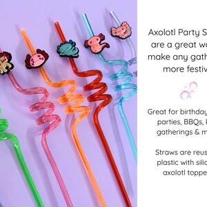 Birthday Party Supplies Axolotl Character Straw Fun Drinking Supply Kids Birthday Celebration Theme Spiral Design Pattern Silicone Character Topper Random Color Selection Reusable Party Essential Novelty Gift Idea Children Party Supply Fun