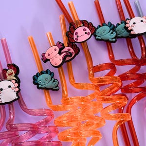Kids Party Supplies Axolotl Themed Drinking Straw Birthday Celebration Accessory Fun Character Design Silicone Topper Spiral Pattern Straw Reusable Party Supply Random Color Option Children Birthday Gift Idea Novelty Drink Accessory Party
