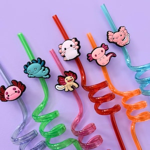 Axolotl Drinking Straw Party Supply for Birthday Gift Idea for Kids Party Decoration Drink Accessory Cute Character Silicone Topper Drink