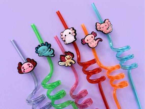 Axolotl Drinking Straw Party Supply for Birthday Gift Idea for Kids Party Decoration Drink Accessory Cute Character Silicone Topper Drink
