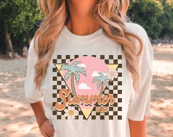 Comfort Colors Retro Summer Graphic Tee: Distressed Beach Shirt