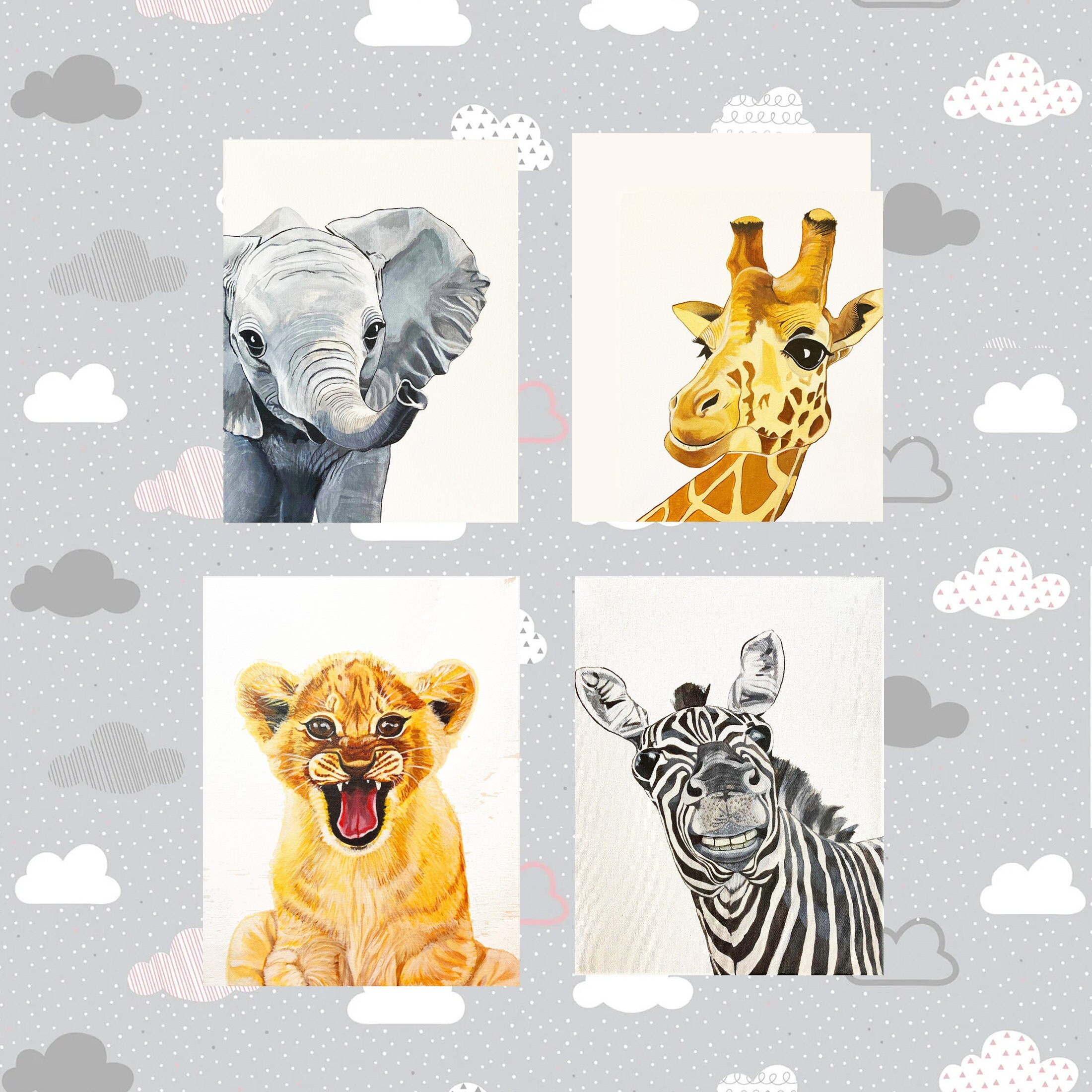 Safari Animals NURSERY PRINTS Giraffe Zebra Lion Elephant - Etsy