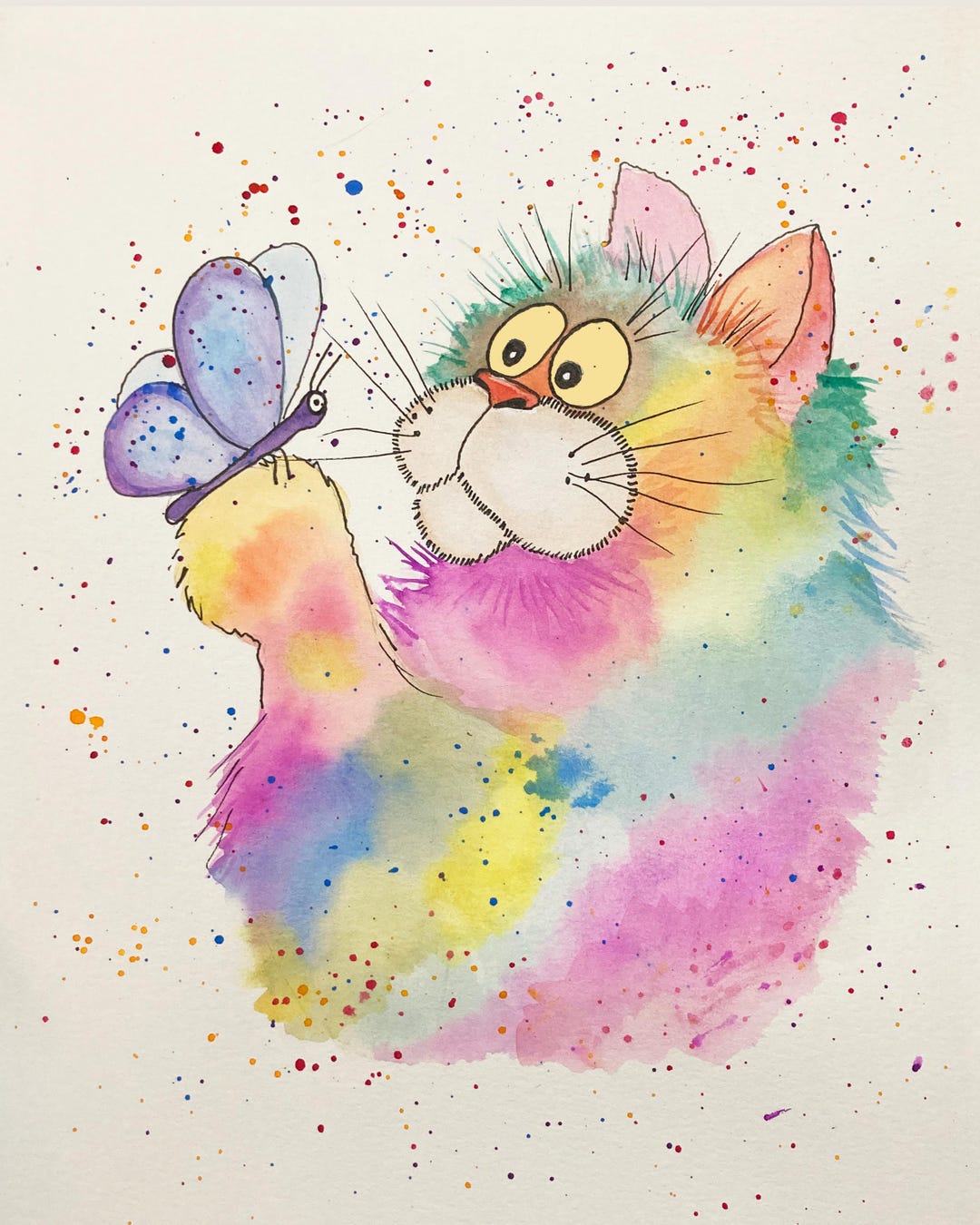 Fat Katz Cat & Butterfly Giclee Art Print of Original Watercolor ...