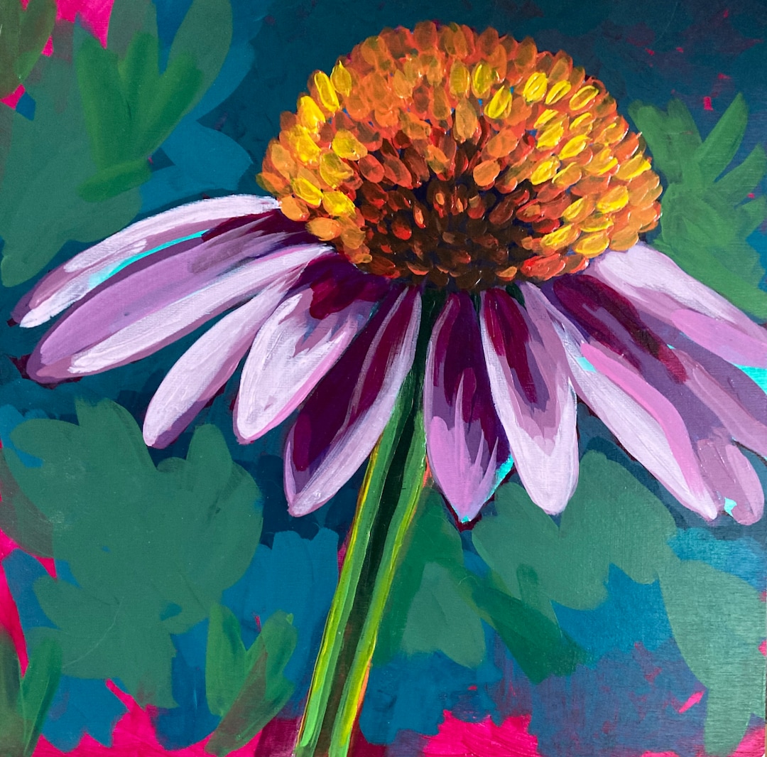 Giclee ART PRINT Hand-painted Acrylic Painting Purple CONEFLOWER