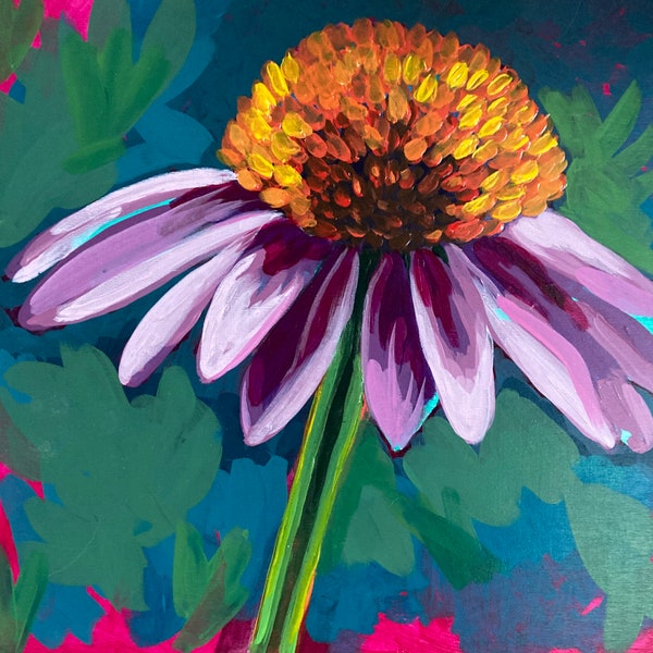 Giclee ART PRINT Hand-painted Acrylic Painting Purple CONEFLOWER Echinacea Flower