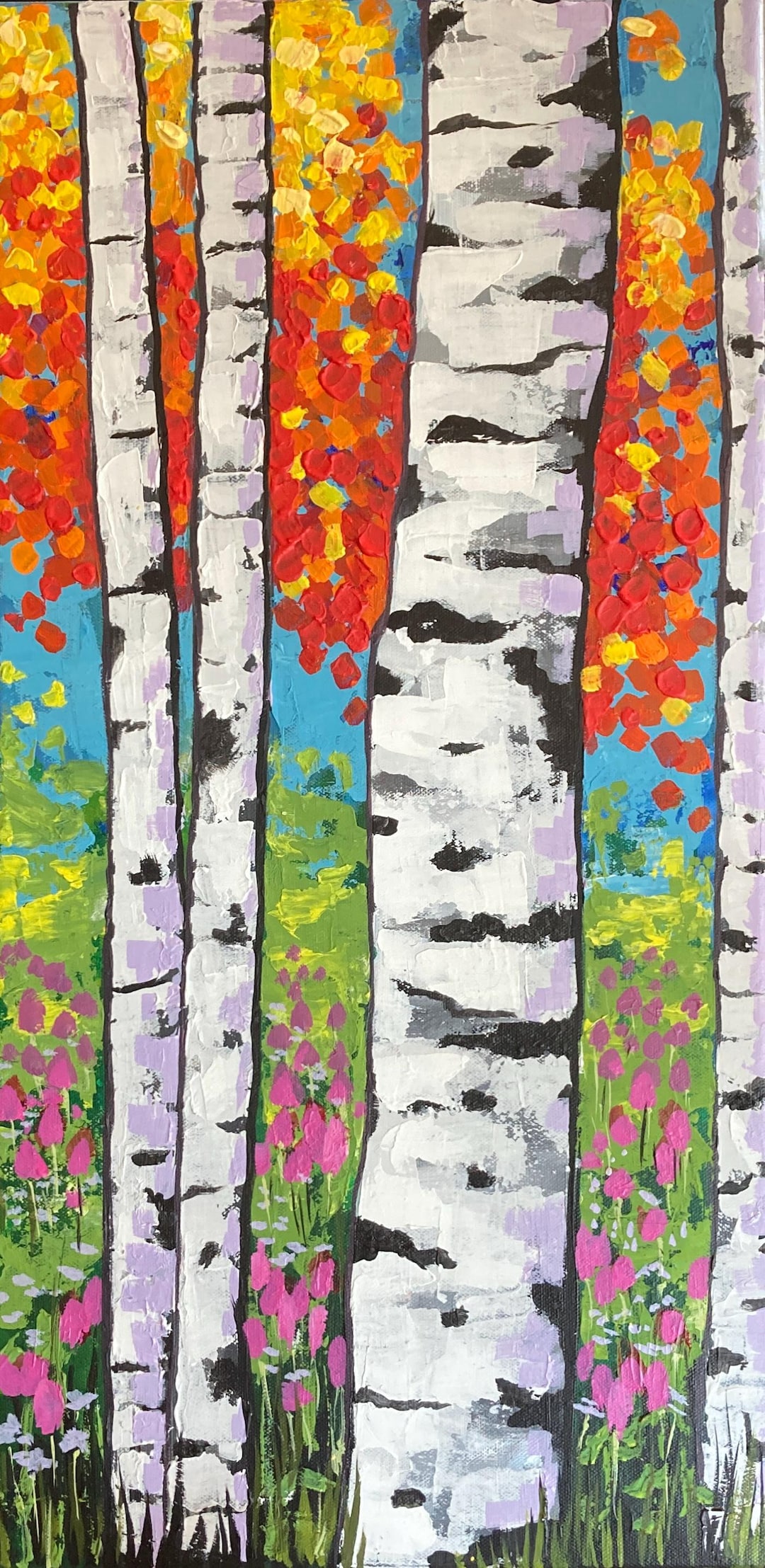 Aspen Birch Trees ORIGINAL Acrylic Painting Textured 12x24 Inches on ...