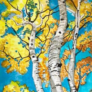 Giclee Art Print of Original Artwork Watercolor Painting &quot;Aspen Trees in Fall&quot;