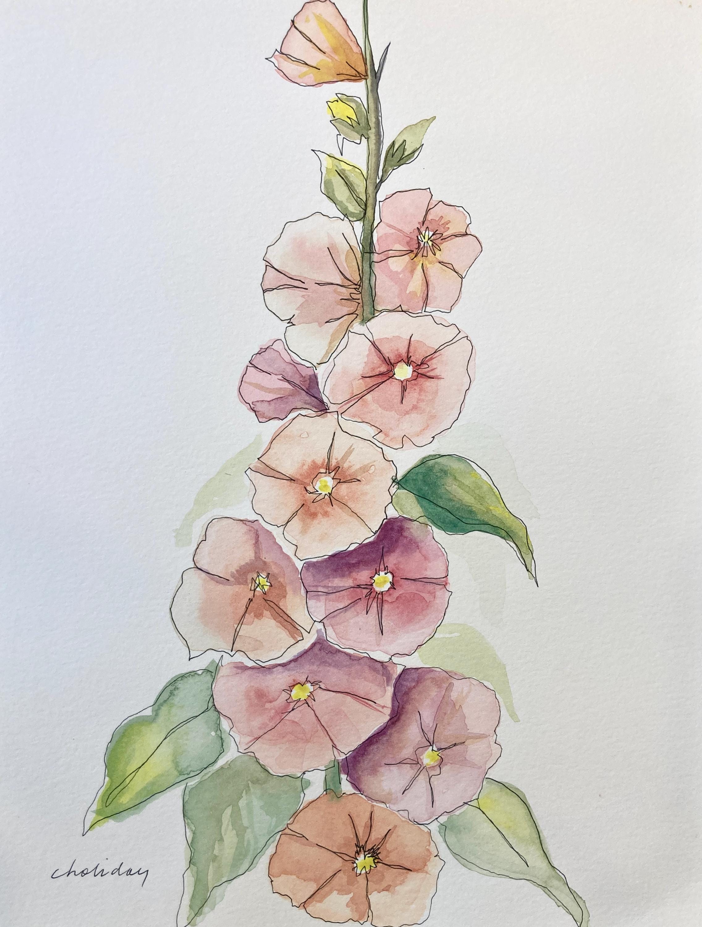 Watercolor Hollyhocks - Etsy
