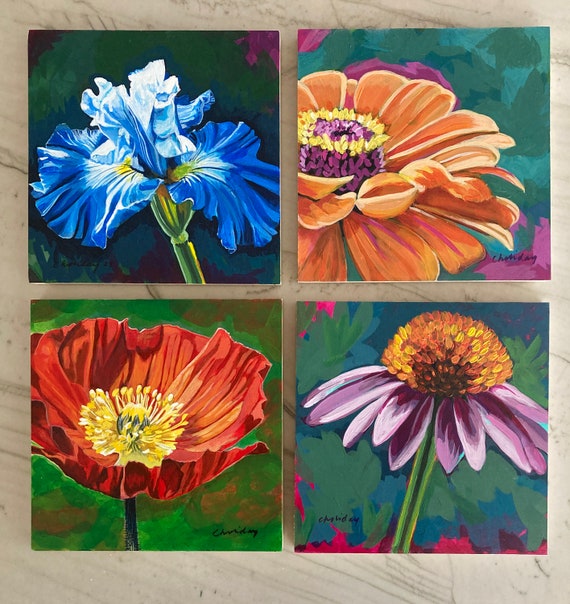 Vibrant Happy Orange ZINNIA Flower Giclee ART PRINT of Hand