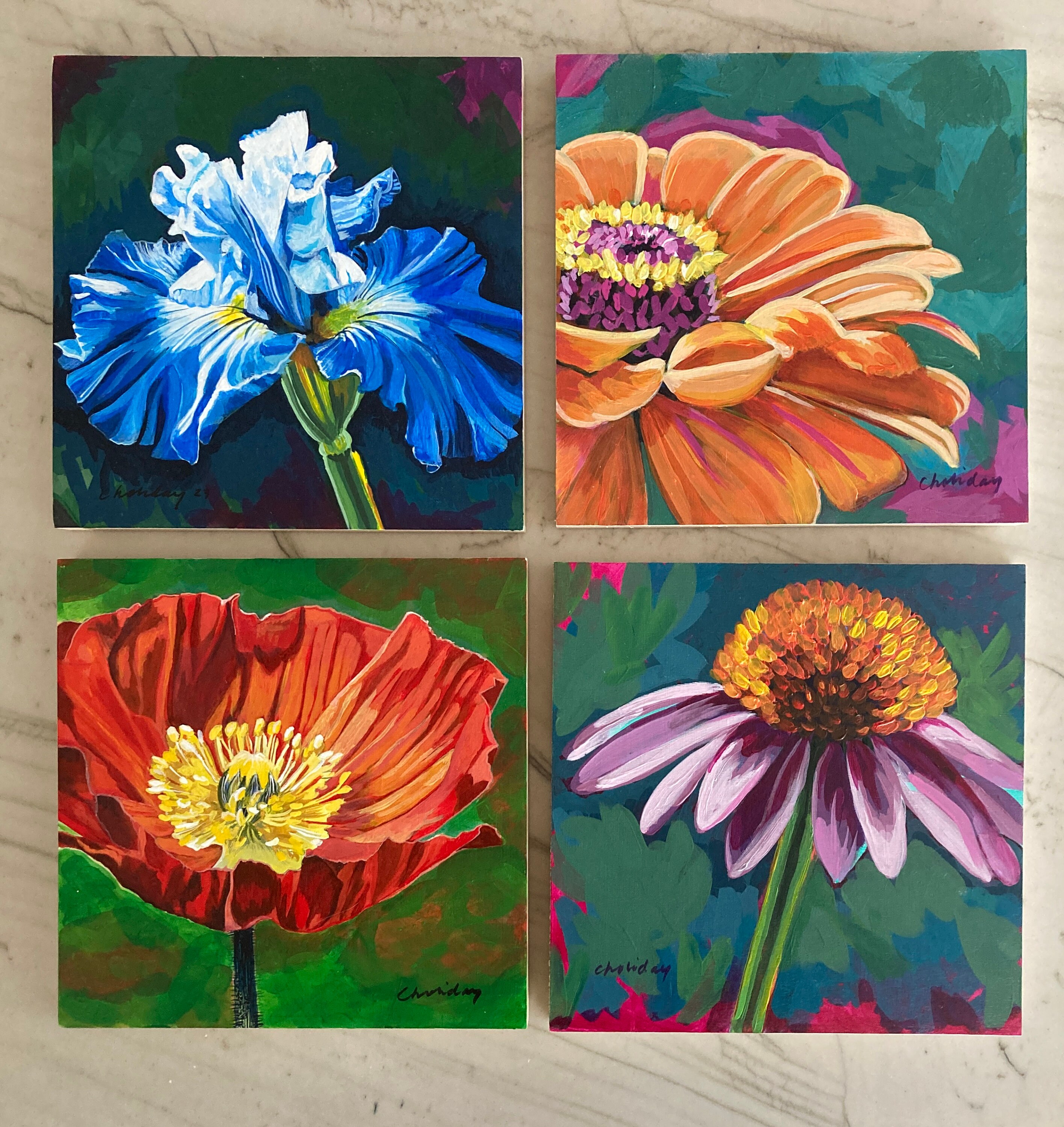 Original Orange Zinnia Acrylic Painting, 10x10 Floral Wall Art - Etsy