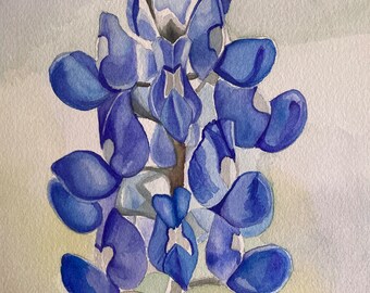 Majestic Bluebonnet, Texas State Flower, Giclee Art Print of Original Watercolor Painting, Various sizes
