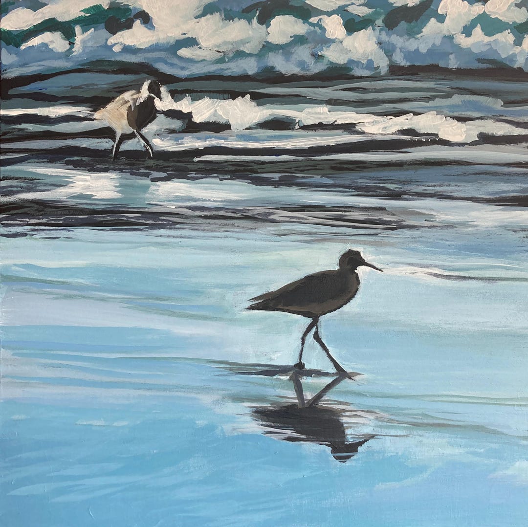 Seagulls on the Beach GICLEE Art Print of ORIGINAL Acrylic Painting ...