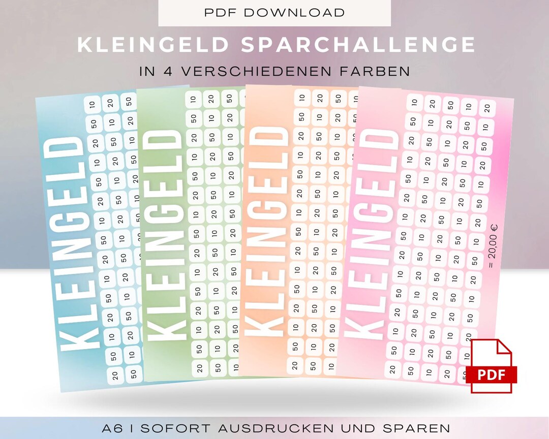 Saving Using Color Table Small Change Savings Challenge A6 | PDF Printable | 4 Colors | Cash ...