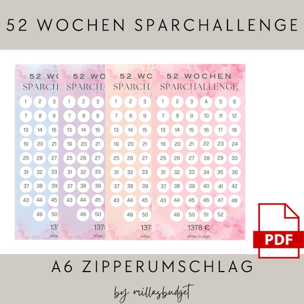 52 Wochen Sparchallenge A6 - PDF Digital Download