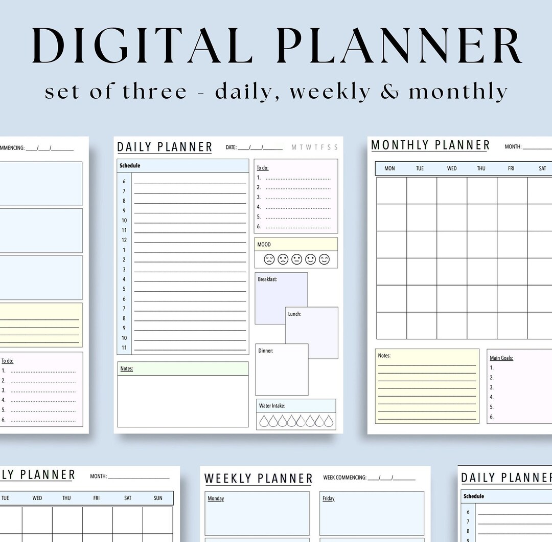 Daily, Weekly & Monthly Planner Template Instant Digital Download - Etsy