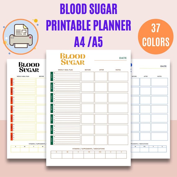Printable Blood Sugar Journal Blood Sugar Tracker Diabetes - Etsy