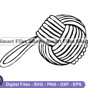 Peut inclure: Un dessin au trait noir et blanc d'une pelote de laine avec une longue ficelle attachée.