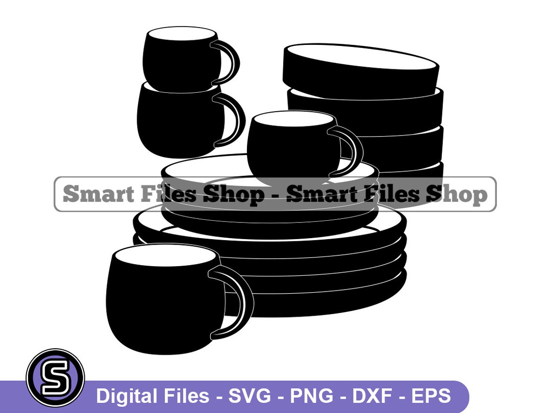 Dinnerware Set SVG, Plates Svg, Cups Svg, Dinnerware Dxf, Dinnerware