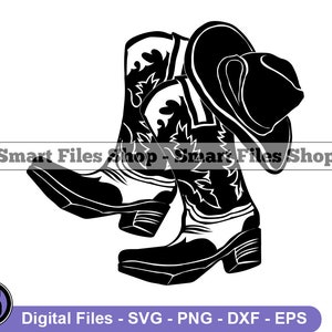 Cowboy Boots & Hat #2 Svg, Cowboy Svg, Cowboy Logo Svg, Cowboy Dxf, Cowboy Png, Cowboy Clipart, Cowboy Files, Eps