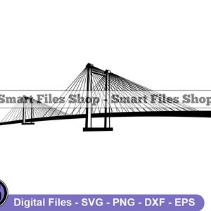 Cable Suspension Bridge SVG, Bridge SVG, Bridge Dxf, Bridge Png, Bridge Clipart, Bridge Files, Eps