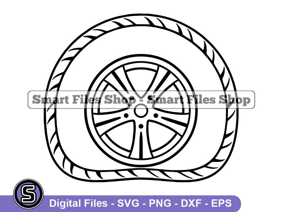 Flat Tire Outline 2 SVG, Car Tire SVG, Car Wheel Svg, Car Mechanic Svg