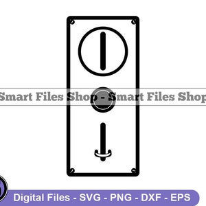 May include: Black and white line art illustration of a switch with a round button and a lever. The switch is in a rectangular frame.