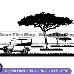 Safari Tree & Car SVG, Safari SVG, Africa Svg, Travel Svg, Safari Dxf, Safari Png, Safari Clipart, Safari Files, Eps